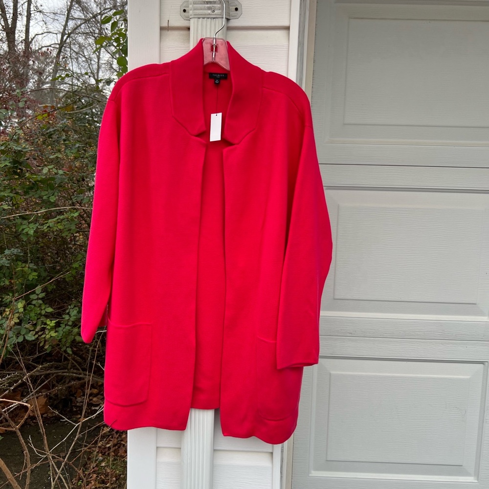 NWT Talbots Gorgeous Raspberry Pink Open Long Cardigan With Pockets - Picture 6 of 6